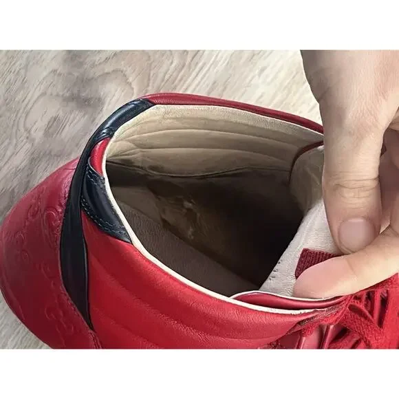 GUCCI BAMBI GUCCISSIMA EMBOSSED Red LEATHER HIGH TOP SNEAKERS uk 11.5 US 12 - Picture 3 of 12